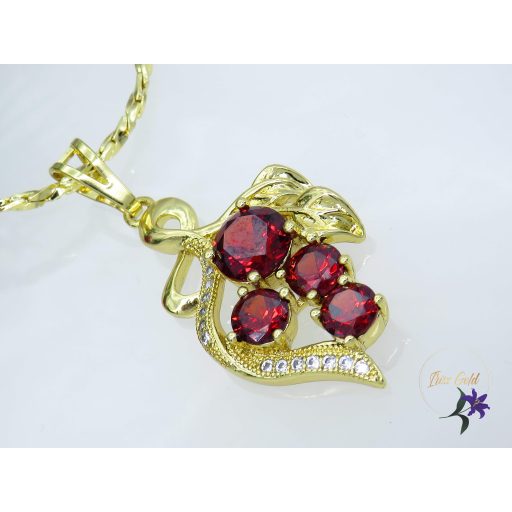 Borsi piros szőlő medálos nyaklánc -piros kővel-14K 