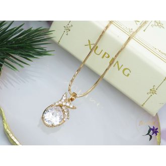   Nemszi antiallegén bőrbarát fehér köves medálos nyaklánc-18K 