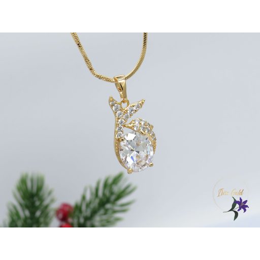 Nemszi antiallegén bőrbarát fehér köves medálos nyaklánc-18K 