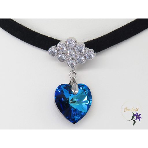 Dina antiallergén kék Swarovski köves nyakpánt -rodium