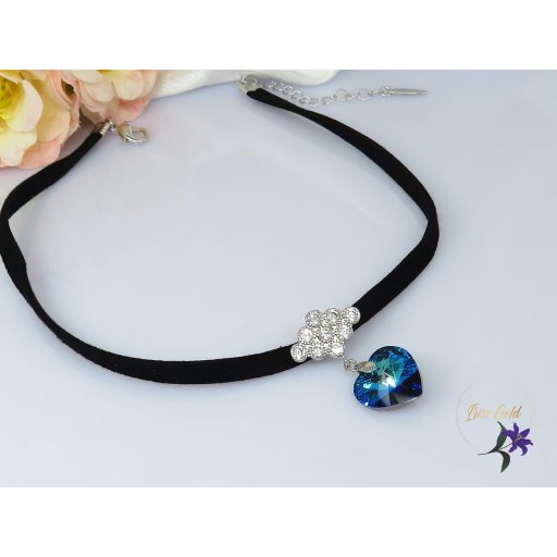 Dina antiallergén kék Swarovski köves nyakpánt -rodium
