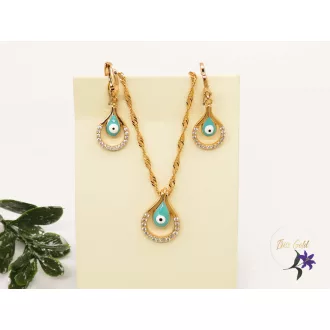   Dorottya antiallergén amulett szett, nyaklánc, fülbevaló-zöld-19K