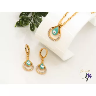   Dorottya antiallergén amulett szett, nyaklánc, fülbevaló-zöld-19K