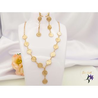   Xuping Gitta gold filled szett nyaklánc, csüngős fülbevaló dollár érmékkel díszített -18K