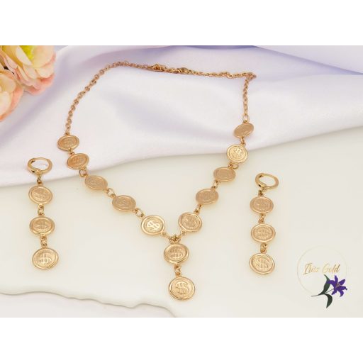 Xuping Gitta gold filled szett nyaklánc, csüngős fülbevaló dollár érmékkel díszített -18K
