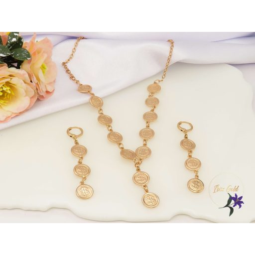 Xuping Gitta gold filled szett nyaklánc, csüngős fülbevaló dollár érmékkel díszített -18K
