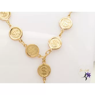   Gitta gold filled szett nyaklánc, csüngős fülbevaló dollár érmékkel díszített -18K