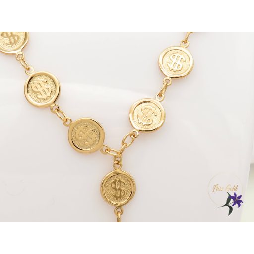 Xuping Gitta gold filled szett nyaklánc, csüngős fülbevaló dollár érmékkel díszített -18K
