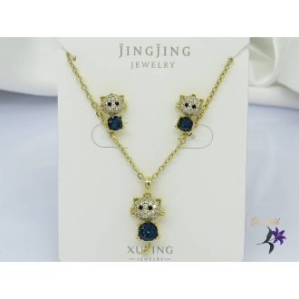   Anaisz antiallergén Swarovski kék köves cicás szett,nyaklánc fülbevaló-14K 