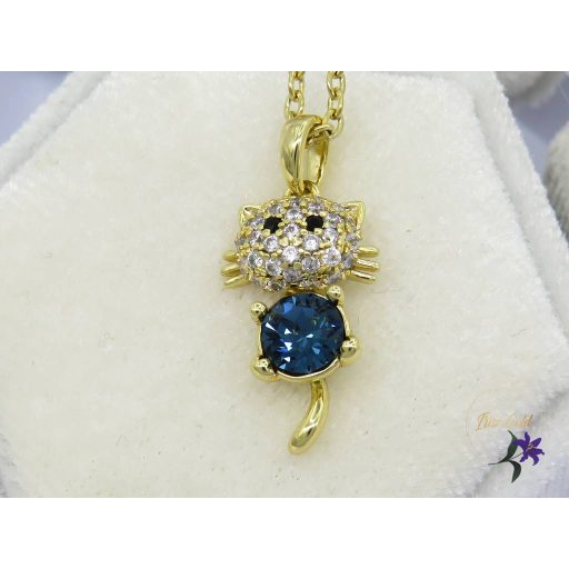 Anaisz antiallergén Swarovski kék köves cicás szett,nyaklánc fülbevaló-14K 