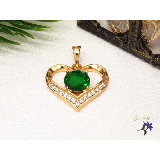 Xuping Gold Filled szívlakú medál zöld kővel-18K