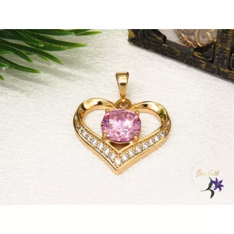 Gold filled szív alakú medál rózsaszin kővel-18K 