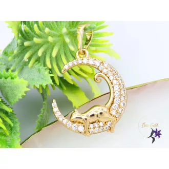 Félhold cica alakkal -18K 
