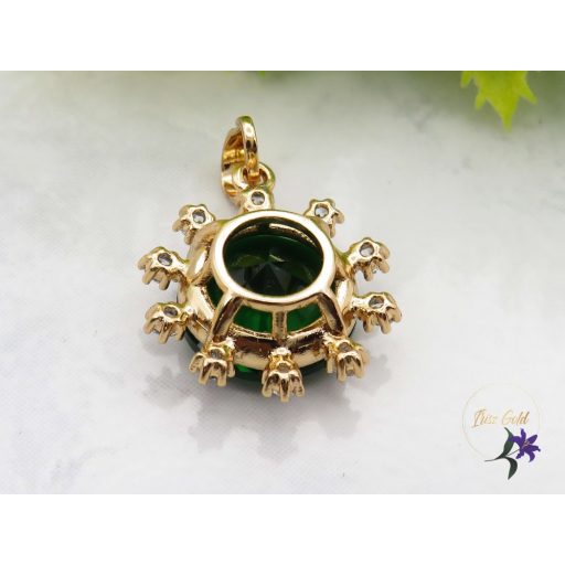 Lejla anitallergén nagy kerek köves medál 18K - smaragdzöld