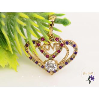   Xuping Blondi gold antiallergén szív alakú medál apró színes kövekkel, LOVE felirattal 18K