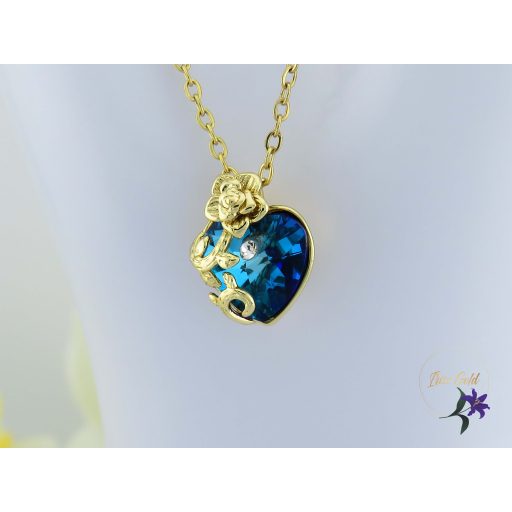 Henna antiallergén JingJing kék kristályköves medálos nyaklánc -14K 