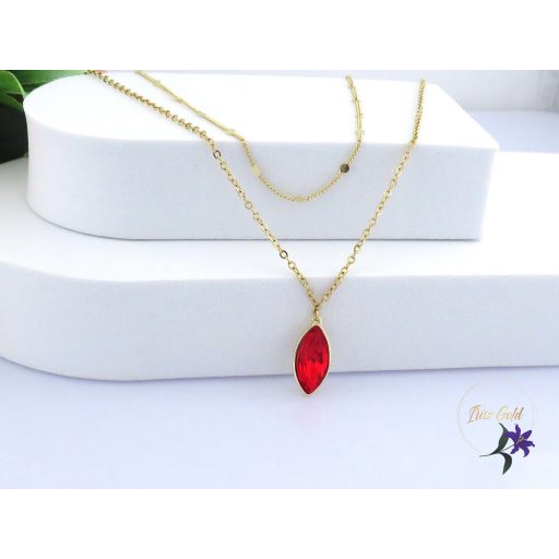 Violett antiallergén piros kristáyköves nyaklánc dupla-14K 