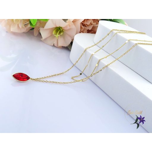 Violett antiallergén piros kristáyköves nyaklánc dupla-14K 