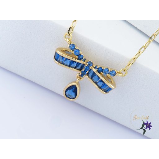 Rozmeri antiallergén kék kristályköves nyaklánc masnival-14K 