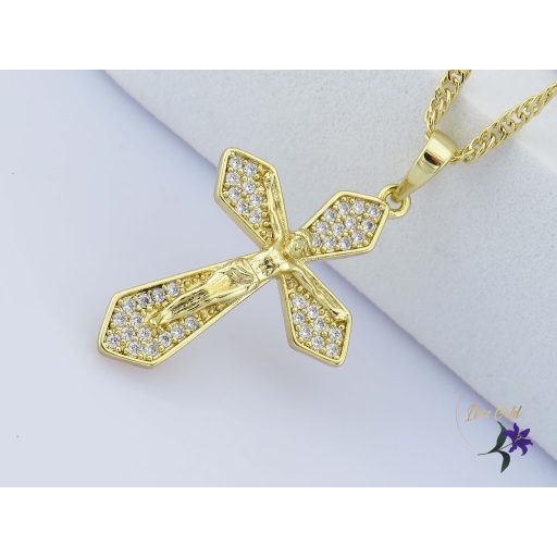 Holli antiallergén kereszt medálos nyaklánc jézussal-14K 