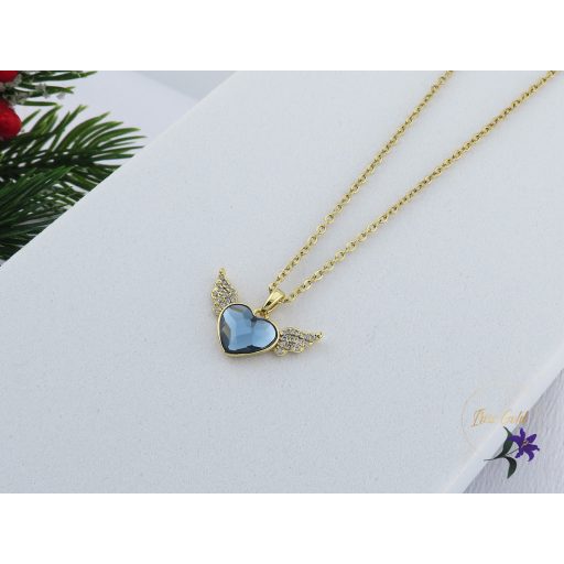 Azura antiallergén angyal szív sötétkék kristályköves nyaklánc -14K