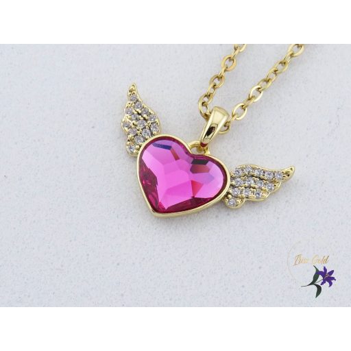 Azura antiallergén angyal szív pink kristályköves nyaklánc -14K