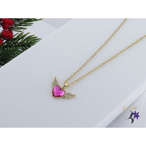 Azura antiallergén angyal szív pink kristályköves nyaklánc -14K