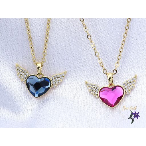 Azura antiallergén angyal szív pink kristályköves nyaklánc -14K