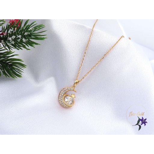 Briell antiallergén hold-saturnus kristályköves medálos nyaklánc-18K