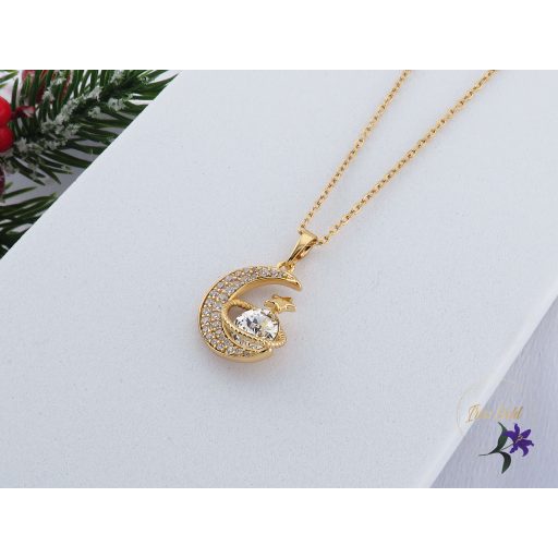 Briell antiallergén hold-saturnus kristályköves medálos nyaklánc-18K