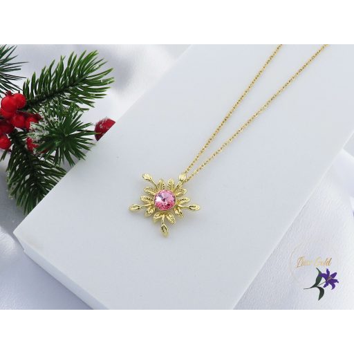 Doroti antiallergén rózsaszín kristályköves virág nyaklánc -14K 