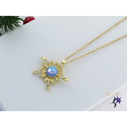 Doroti antiallergén kék kristályköves virág nyaklánc -14K 