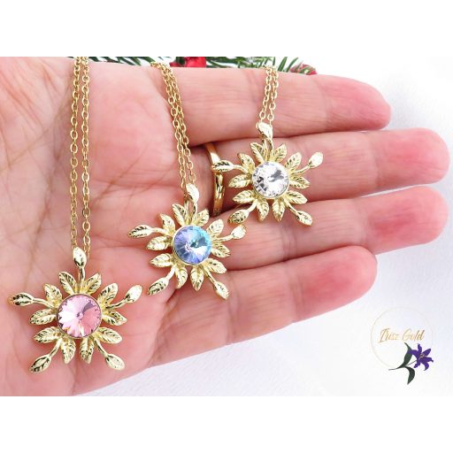Doroti antiallergén kék kristályköves virág nyaklánc -14K 