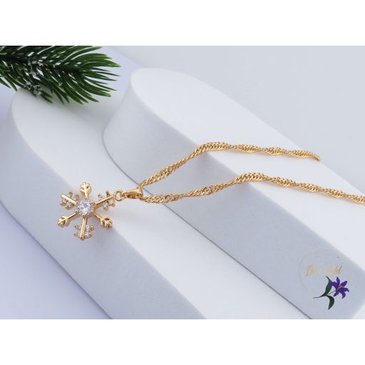 Krisztal antiallergén hópihe medálos nyaklánc -18K 