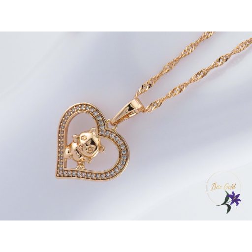 Borka antiallergén maci szivalakban medálos nyaklánc -18K 