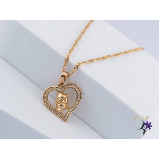 Borka antiallergén maci szivalakban medálos nyaklánc -18K 