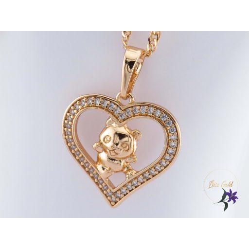 Borka antiallergén maci szivalakban medálos nyaklánc -18K 