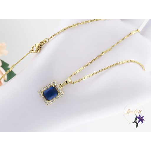 Lianna antiallergén kék kockaköves medálos nyaklánc-14K 
