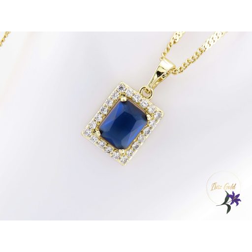 Lianna antiallergén kék kockaköves medálos nyaklánc-14K 