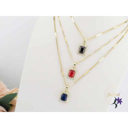 Lianna antiallergén kék kockaköves medálos nyaklánc-14K 