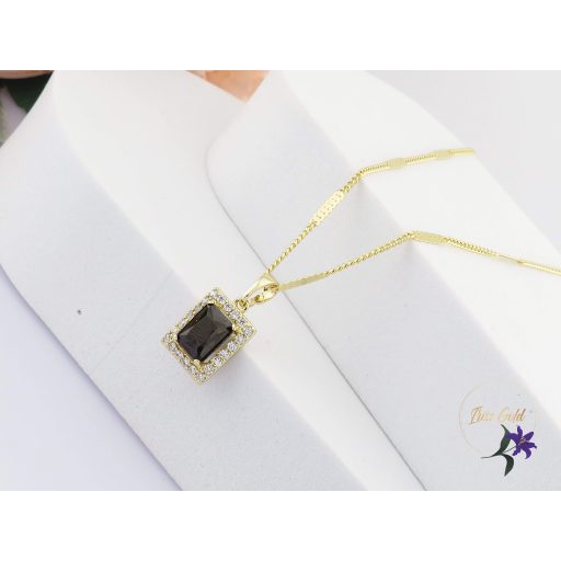 Lianna antiallergén fekete kockaköves medálos nyaklánc-14K 