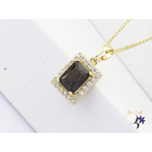 Lianna antiallergén fekete kockaköves medálos nyaklánc-14K 
