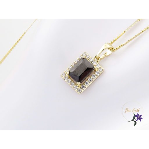 Lianna antiallergén fekete kockaköves medálos nyaklánc-14K 