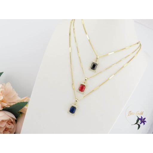 Lianna antiallergén fekete kockaköves medálos nyaklánc-14K 