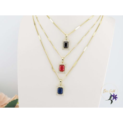 Lianna antiallergén piros kockaköves medálos nyaklánc-14K 