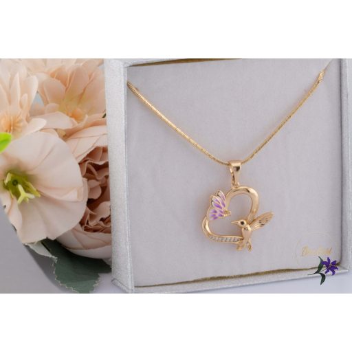 Karen antiallergén tavaszi medálos nyaklánc pink pillangóval -18K 