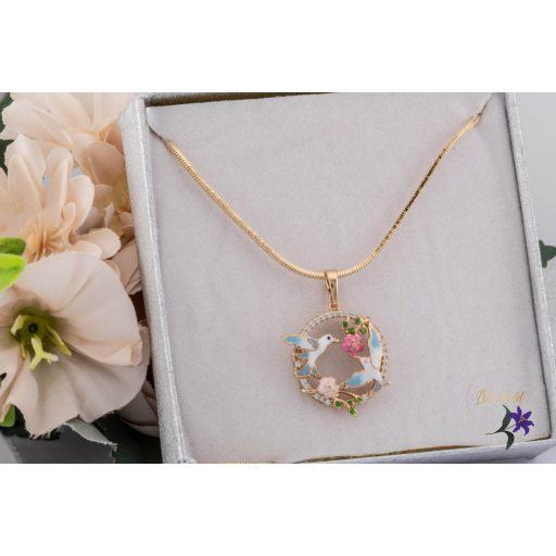 Lira antiallergén tavaszi medálos nyaklánc madarakkal szines virágokkal-18K 
