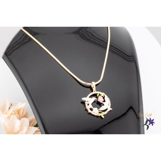 Lira antiallergén tavaszi medálos nyaklánc madarakkal szines virágokkal-18K 