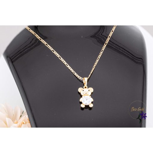 Natali antiallergén bájos maci medálos nyaklánc fehér kővel-18K 