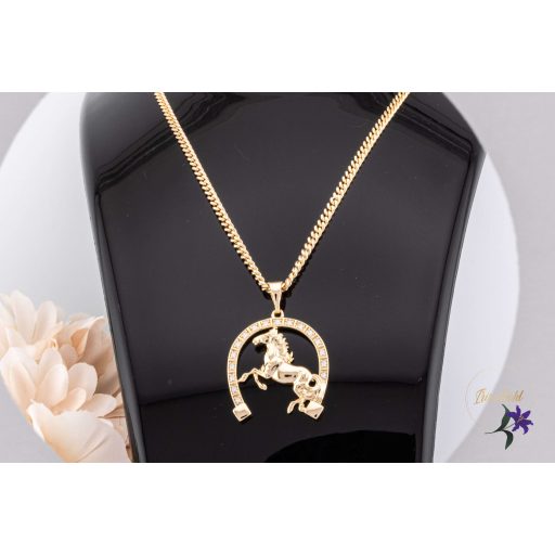 Reira antiallergén szerencse patkó medálos nyaklánc lóval-18K 